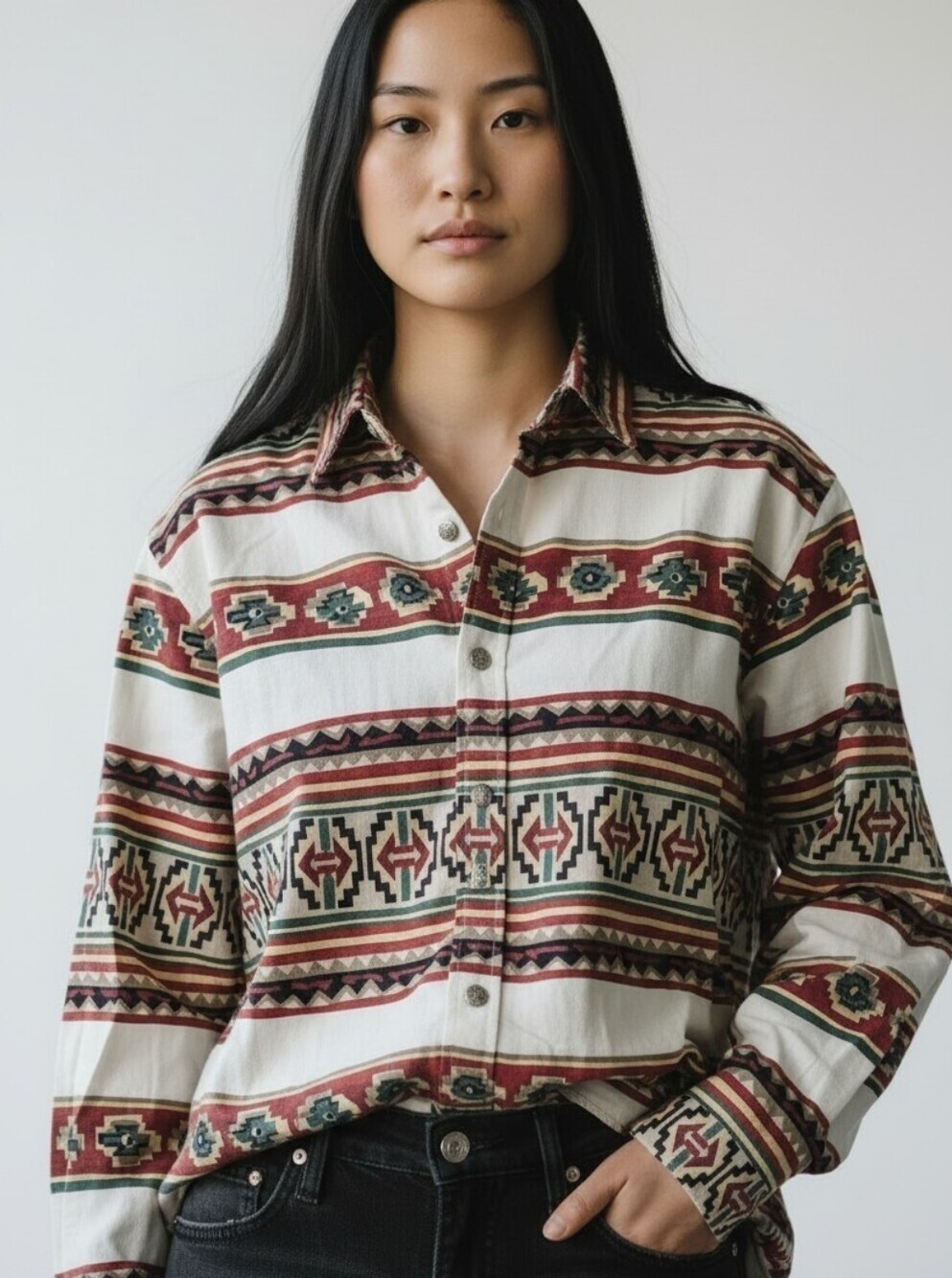 Roughrider Vintage 90's Boho Aztec Print Button Up Shirt